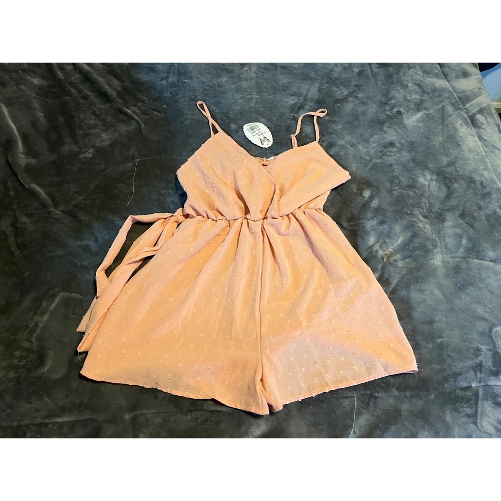 Estudio Moda Lin Peach Swiss Dot Wrap Romper L/XL